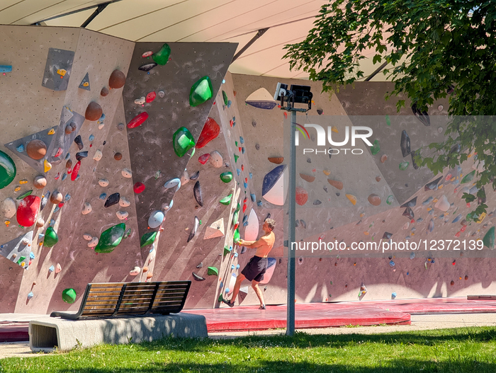 Outdoor Climbing Wall At Vystaviste Exhibition Grounds In Prague