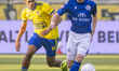 Cambuur player Matthias Nartey (left) and Den Bosch player Mees Laros (right) play during...