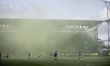Fireworks occur during the game between Cambuur and Den Bosch at the new Cambuur Stadium f...