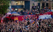 In Barcelona, Spain, on May 16, 2025, FC Barcelona celebrates their historic 2024-2025 sea...