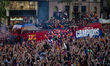 In Barcelona, Spain, on May 16, 2025, FC Barcelona celebrates their historic 2024-2025 sea...