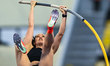 Alysha Newman of Canada competes in the women's Pole Vault final at the Diamond League Doh...