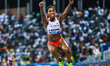 Thea Lafond of Dominica competes in the women's Triple Jump at the Diamond League Doha Mee...