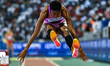 Shanieka Ricketts of Jamaica competes in the women's Triple Jump at the Diamond League Doh...