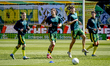 Players warm up for ADO Den Haag during the match against Telstar (play-off) at the Bingoa...