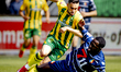 ADO Den Haag forward Alex Schalk and SC Telstar midfielder Tyrone Owusu play during the ma...