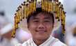 A member of Nepal's indigenous Kirat community performs the Shakela dance while celebratin...