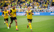 Marcel Sabitzer of Borussia Dortmund celebrates his team's second goal during the Bundesli...
