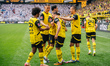 Marcel Sabitzer of Borussia Dortmund celebrates his team's second goal with teammates duri...