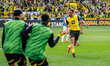 Felix Nmecha of Borussia Dortmund celebrates his team's third goal during the Bundesliga m...