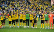 Players of Borussia Dortmund celebrate with fans after the Bundesliga match between Boruss...