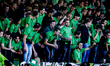 Supporters of FC Dordrecht attend the match between Dordrecht and De Graafschap (play-off)...