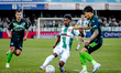 FC Dordrecht forward Jaden Slory and De Graafschap defender Rio Hillen participate in the...