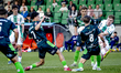 De Graafschap midfielder Donny Warmerdam and FC Dordrecht forward Devin Haen participate i...