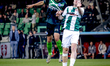 De Graafschap forward Reuven Niemeijer and FC Dordrecht forward Devin Haen participate in...