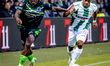 De Graafschap forward Wanya Marcal-Madivadua and FC Dordrecht defender John Hilton are pre...