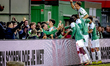 FC Dordrecht midfielder Gabriele Parlanti scores the 1-0 and celebrates the goal during th...