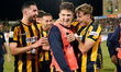 Andrea Adorante of SS Juve Stabia celebrates at the end of the Serie B Play-off match betw...