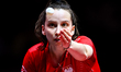 Wegrzyn Katarzyna of Poland competes against Bernadette Szocs of Romania during the women'...