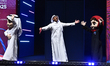 The mascots Saree (left) and Sareea (right) appear during the opening ceremony of the ITTF...