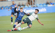 Defender Max Floriani #25 of San Jose Earthquakes and Andrew Guerra #88 of Portland Timber...