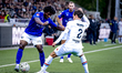 FC Den Bosch defender Sheddy Barglan and SC Telstar defender Jeff Hardeveld participate in...