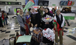 Members of the Abed family, a Palestinian refugee family, arrive at Mexico City Internatio...