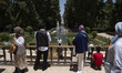 Iranian tourists and ecotourism activists visit the Shahzadeh Mahan Historical Garden near...