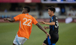 Pablo Ortiz #22 of Houston Dynamo FC and midfielder Beau Leroux #34 of San Jose Earthquake...