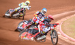 Belle Vue Aces' Tate Zischke in red leads Belle Vue Aces' Jake Mulford in blue and Oxford...