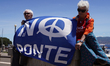 In Messina, Italy, on May 30, 2025, ''No bridge'' protests occur while the Minister of Inf...