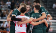 Poland players celebrate after scoring a point during the volleyball match between Poland...