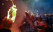 Hindu devotees welcome the god Rato Machindranath with barley straw fire during the Bhoto...