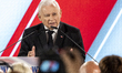 Law and Justice party leader Jaroslaw Kaczynski speaks during the election evening of Poli...