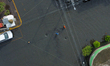 An aerial view shows flooded streets near the La Colmena pumping plant on the border betwe...