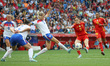 Esther Gonzalez and Leah Williamson play during the match between the women's national tea...