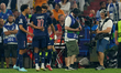 Paris Saint-Germain players celebrate scoring the 2-0 goal during the UEFA Champions Leagu...