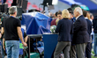 Sports presenters and pundits work at their broadcasting station on the eve of the UEFA Ch...