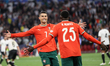 Cristiano Ronaldo of Portugal celebrates scoring his team's second goal during the UEFA Na...