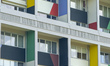 The Unite d'habitation, designed by the French-Swiss architect Le Corbusier, stands near t...