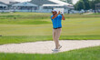 Ricardo Gonzalez hits a shot from the bunker on hole 1 during round 1 of The American Fami...