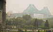 MONTREAL, CANADA - JUNE 6:A view of Montreal's Jacques Cartier Bridge area obscured by tr...