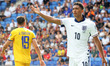 Jude Bellingham plays during the match between the national teams of Andorra and England,...