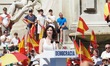 In Madrid, Spain, on June 8, Isabel Diaz Ayuso delivers a speech during the protest in Pla...
