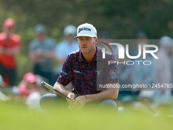 CALEDON, ONTARIO - JUNE 07: Taylor Pendrith of Canada lines up his putt on the 16th green during the third round of the RBC Canadian Open 20... by Amy Lemus/NurPhoto