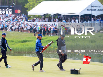 CALEDON, ONTARIO - JUNE 08: The grounds team completes the moving of the hole during a series of playoffs between Ryan Fox of New Zealand an... by Amy Lemus/NurPhoto