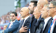 Luciano Spalletti, head coach of the Italy Team, and Gianluigi Buffon of the Italy Delegat...