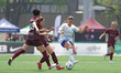 Melanie Forbes #21 of Ottawa Rapid FC is pressured by Shaina Ashouri #12 and Aoi Kizaki #1...