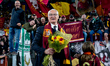Claudio Ranieri head coach of AS Roma greets Roma fans with a farewell tour of the pitch a...