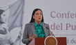Ariadna Montiel Reyes, Secretary of Bienestar, speaks during a press conference about the...
